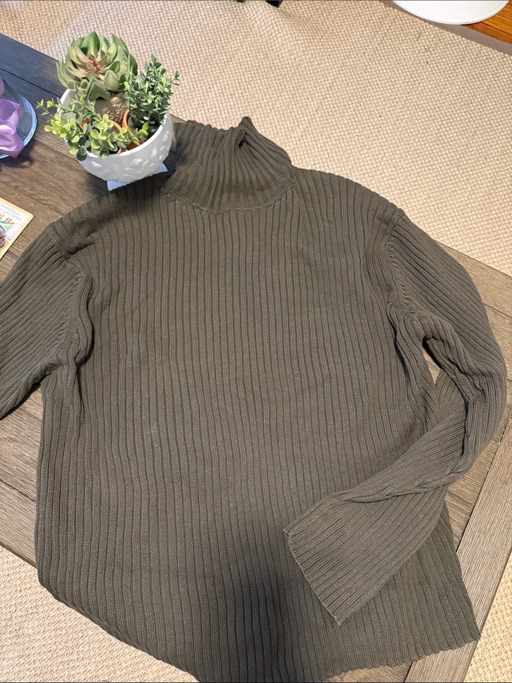 Oversized Turtleneck Sweater - Olive Green